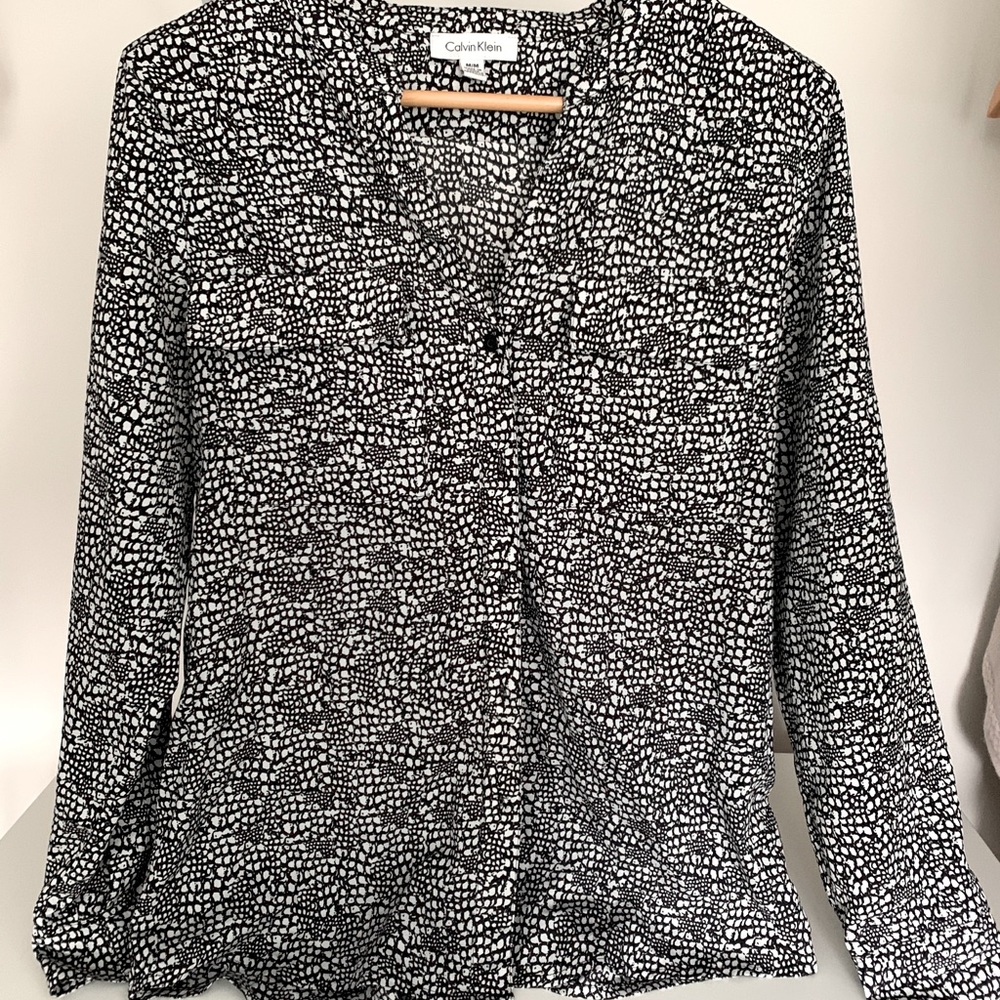 Calvin Klein Dress Shirt, black and white print, size medium